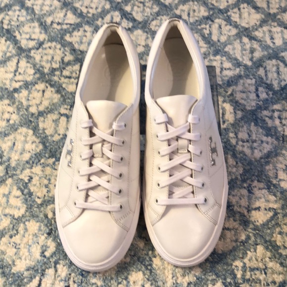 tory burch white leather sneakers